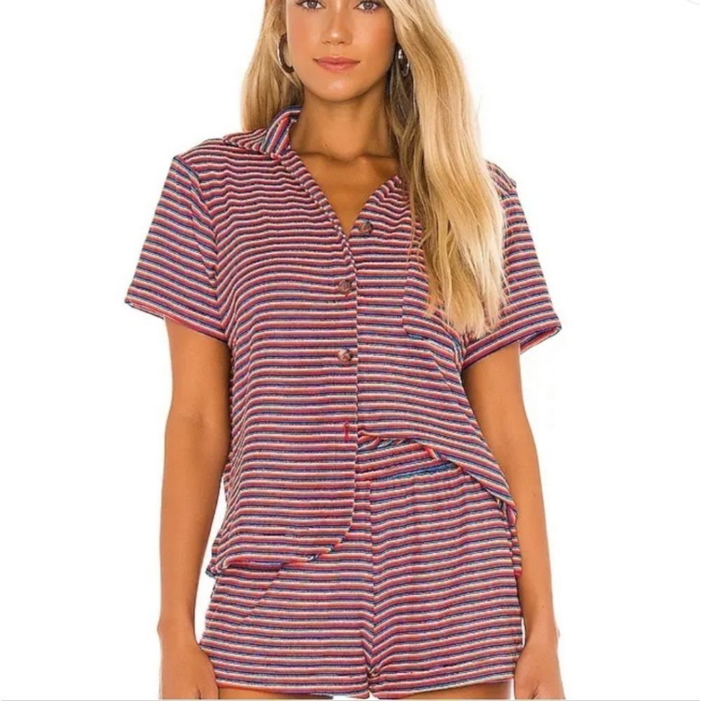 Frankies Bikinis Coco Terry Top Striped Button Soft Size Small